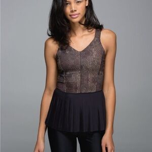 Lululemon Peplum City Tank Top Size‎ 8 Mosaic Pleated Black Brown Athletic
